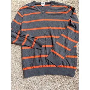 Old Navy Mens XXL Sweater Gray Orange Striped V Neck Long Sleeve Casual